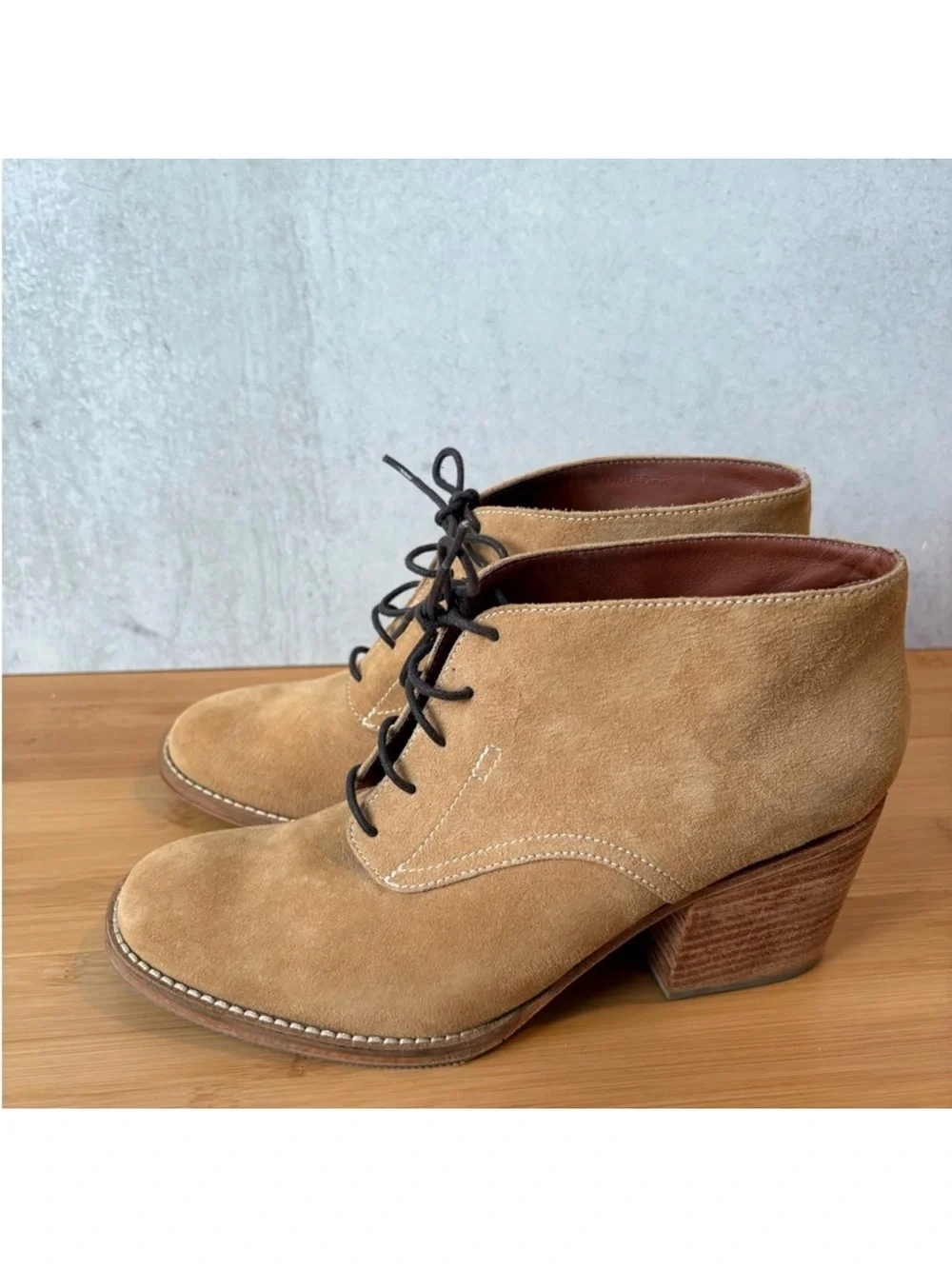 ~RACHEL COMEY~ Ibex Lace Up Booties Boots Suede Tan Size 37 US 7